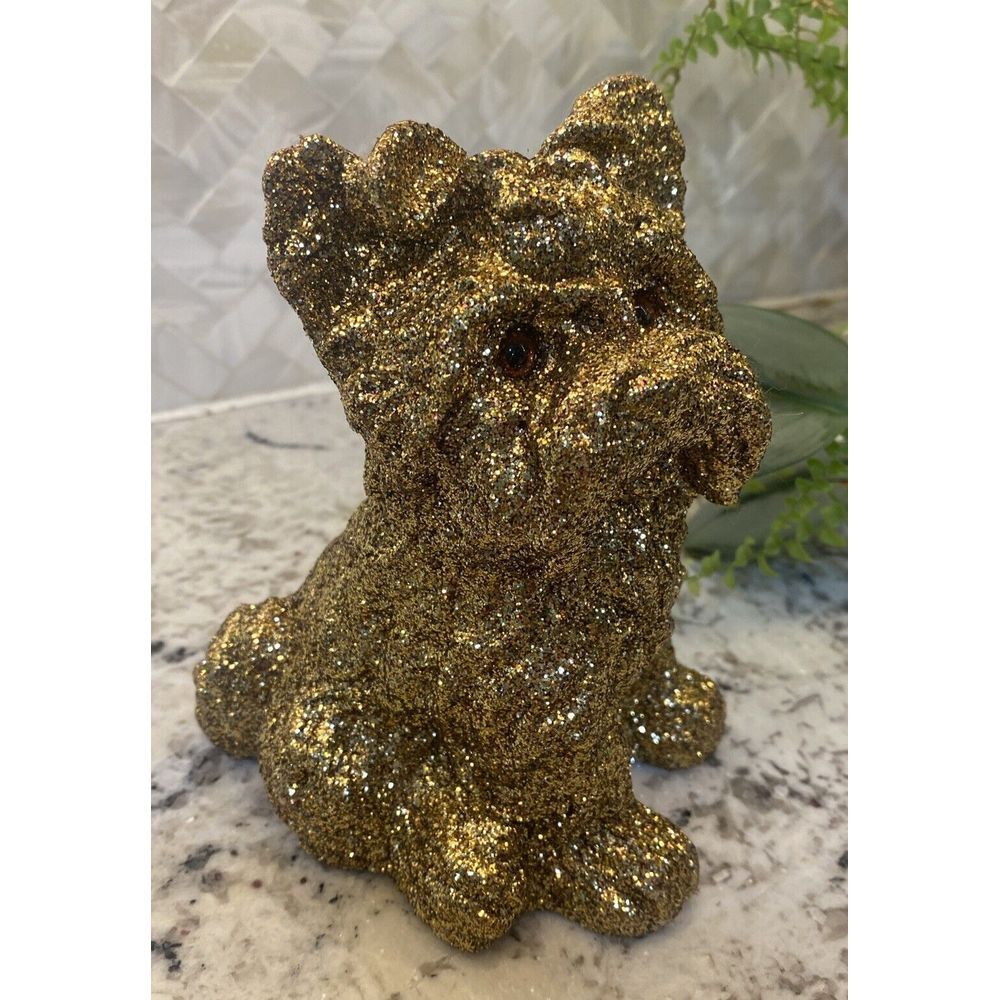 INSCHA DEKO HANDWERK GERMANY Gold Glitter Scottish Terrier Scottie Dog Vintage‎
